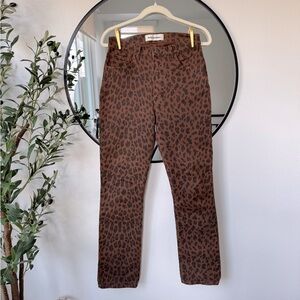 Reformation Liza High Straight Leopard Print Brown Jeans, 28